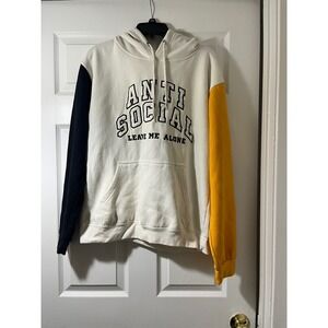 Eighty Eight Brand Mens Anti Social Leave Me Alone Colorblock Hoodie Large White